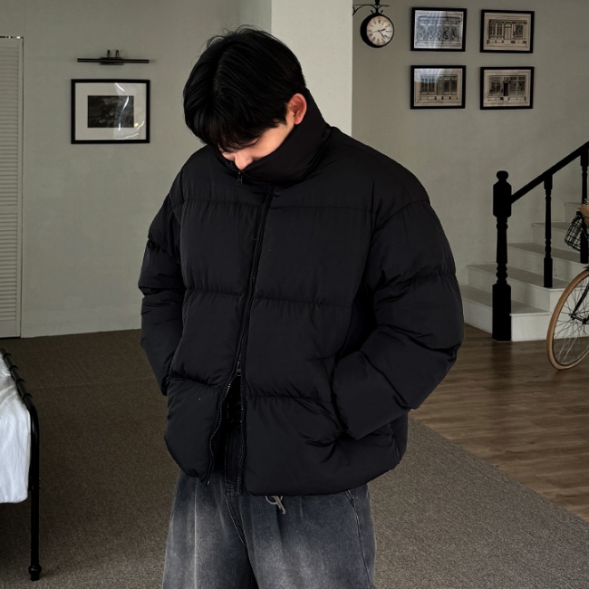 남자 트키 오버핏 웰론 하이넥 크롭 숏 패딩 점퍼 - 상세 이미지 5