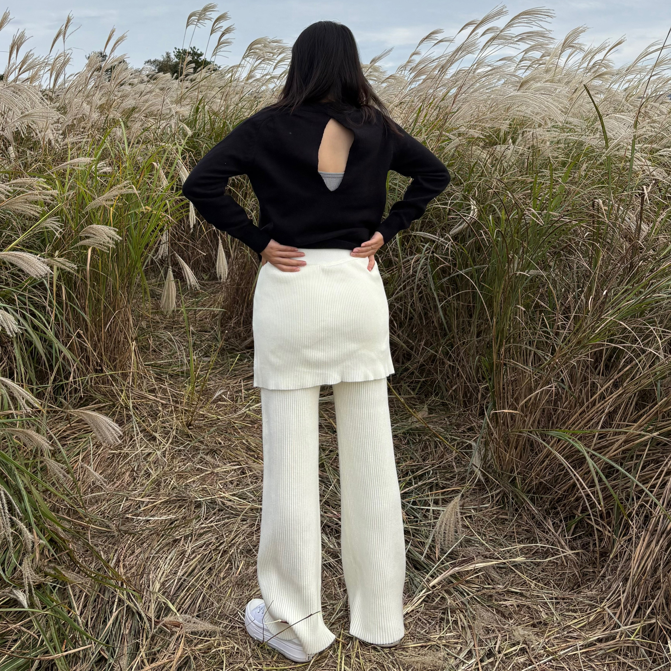 골지 니트 밴딩 치마바지