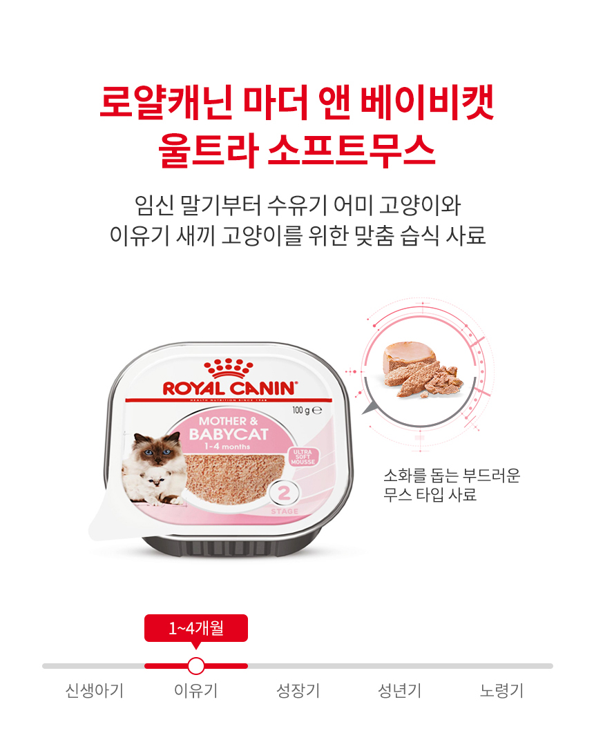 로얄캐닌 마더 앤 베이비 캣 울트라 소프트 무스 트레이 1박스(100G X 24개입) - 상세 이미지 2