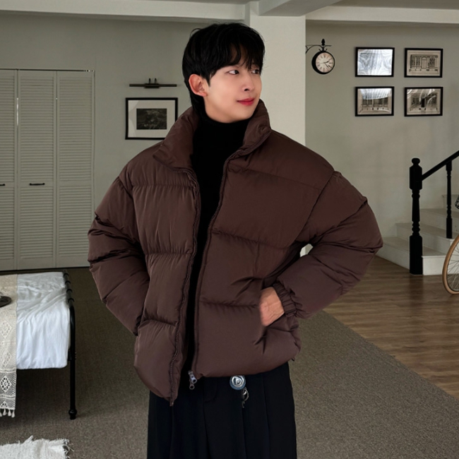 남자 트키 오버핏 웰론 하이넥 크롭 숏 패딩 점퍼