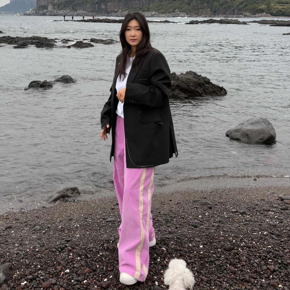 배색 두줄 밴딩 골지 와이드 팬츠 - 상세 이미지 5