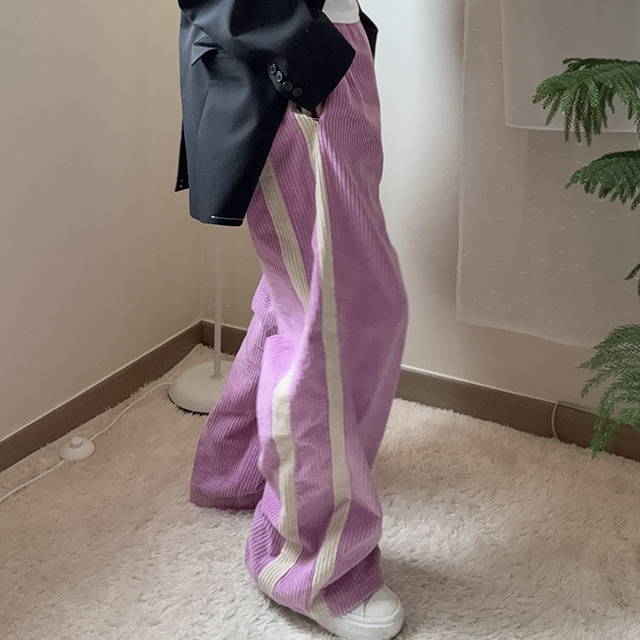 배색 두줄 밴딩 골지 와이드 팬츠 - 상품 이미지