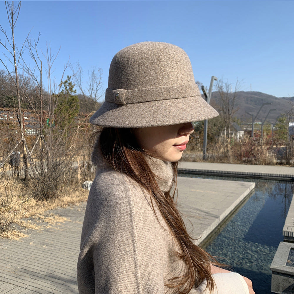 고급스러운 브로치 울100 여자 겨울모자 챙모자 벙거지모자 여성 버킷햇 - 상세 이미지 4