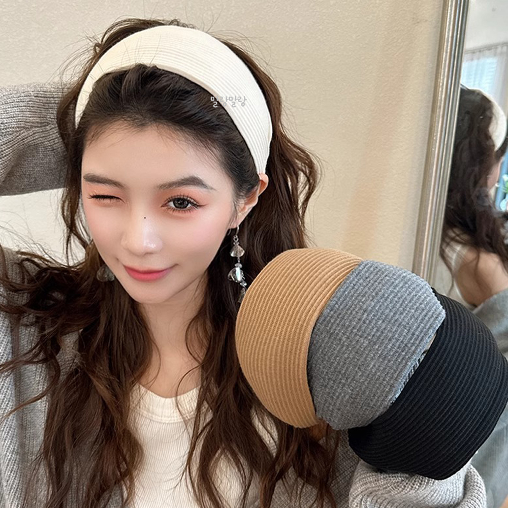 와이드 골지 넓은머리띠 무지 터번 심플한 와이어헤어밴드 - 상세 이미지 5