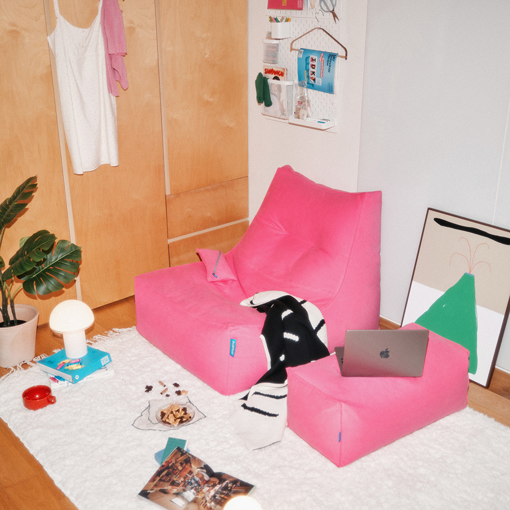 폴리몰리 빈백소파 1인용 대형 607C 코튼 좌식 쇼파, 캔디 핑크 (메시속커버, 선택안함)