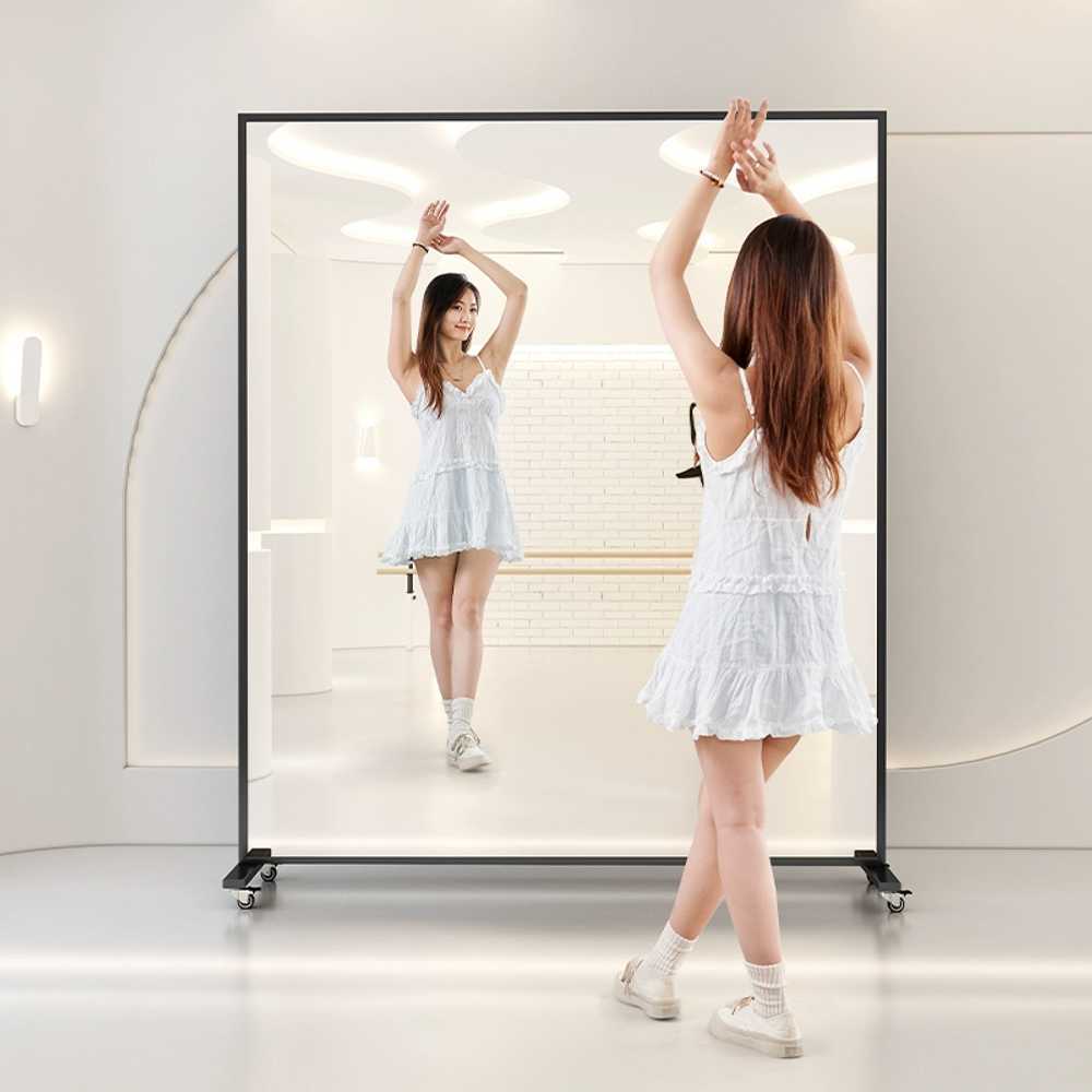 바퀴달린 전신거울 대형 드레스룸 연습실 요가 와이드 60x178cm - 상세 이미지 3
