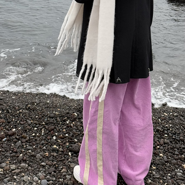 배색 두줄 밴딩 골지 와이드 팬츠 - 상세 이미지 4