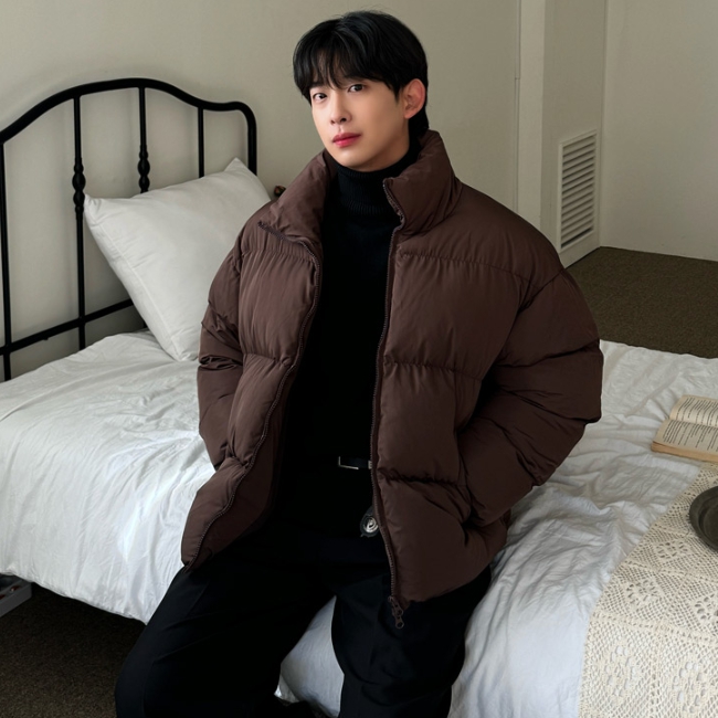 남자 트키 오버핏 웰론 하이넥 크롭 숏 패딩 점퍼 이미지 7