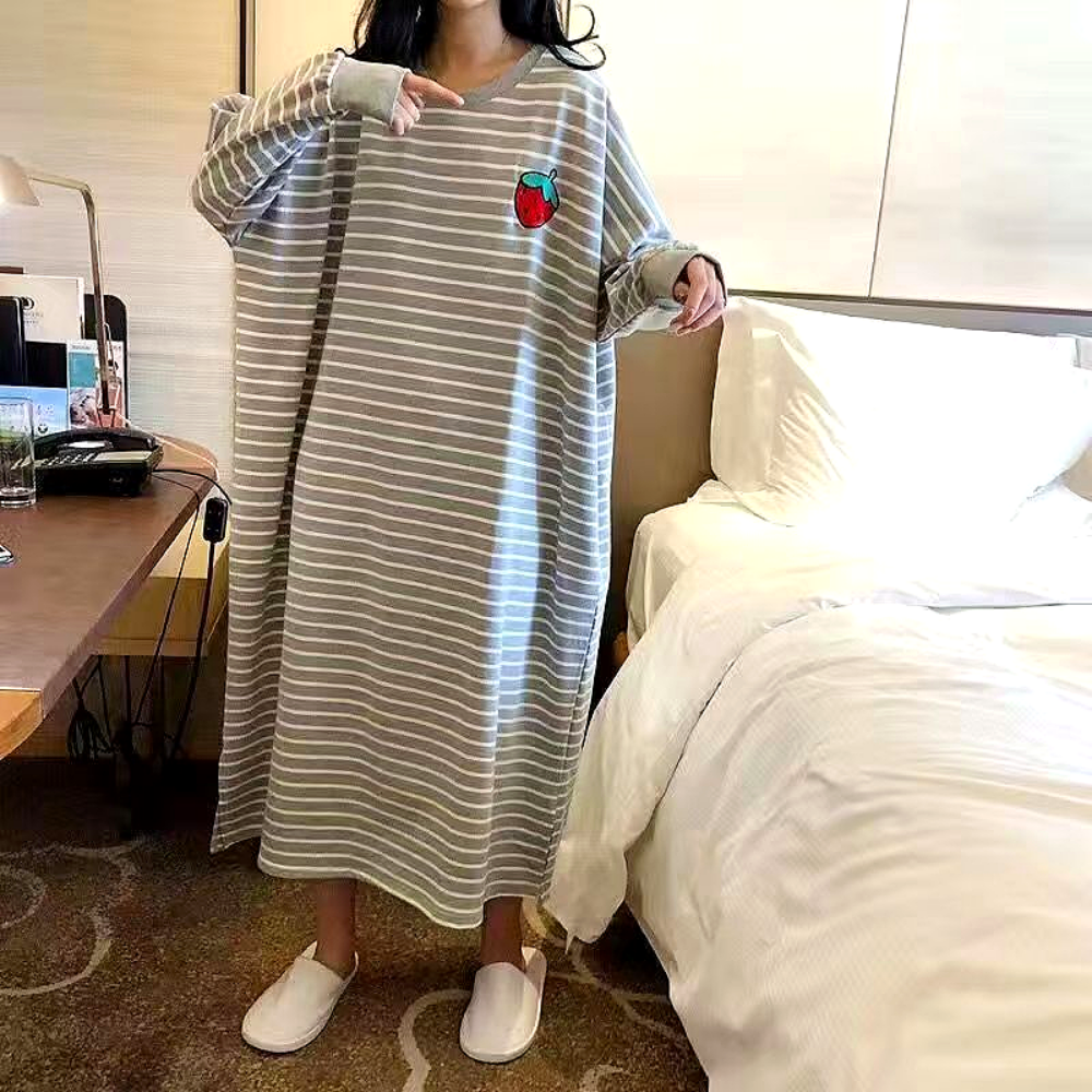 1+1 홈웨어원피스 빅사이즈 롱 원피스잠옷 여성실내복 파자마 임부복 3가지컬러 - 상세 이미지 3