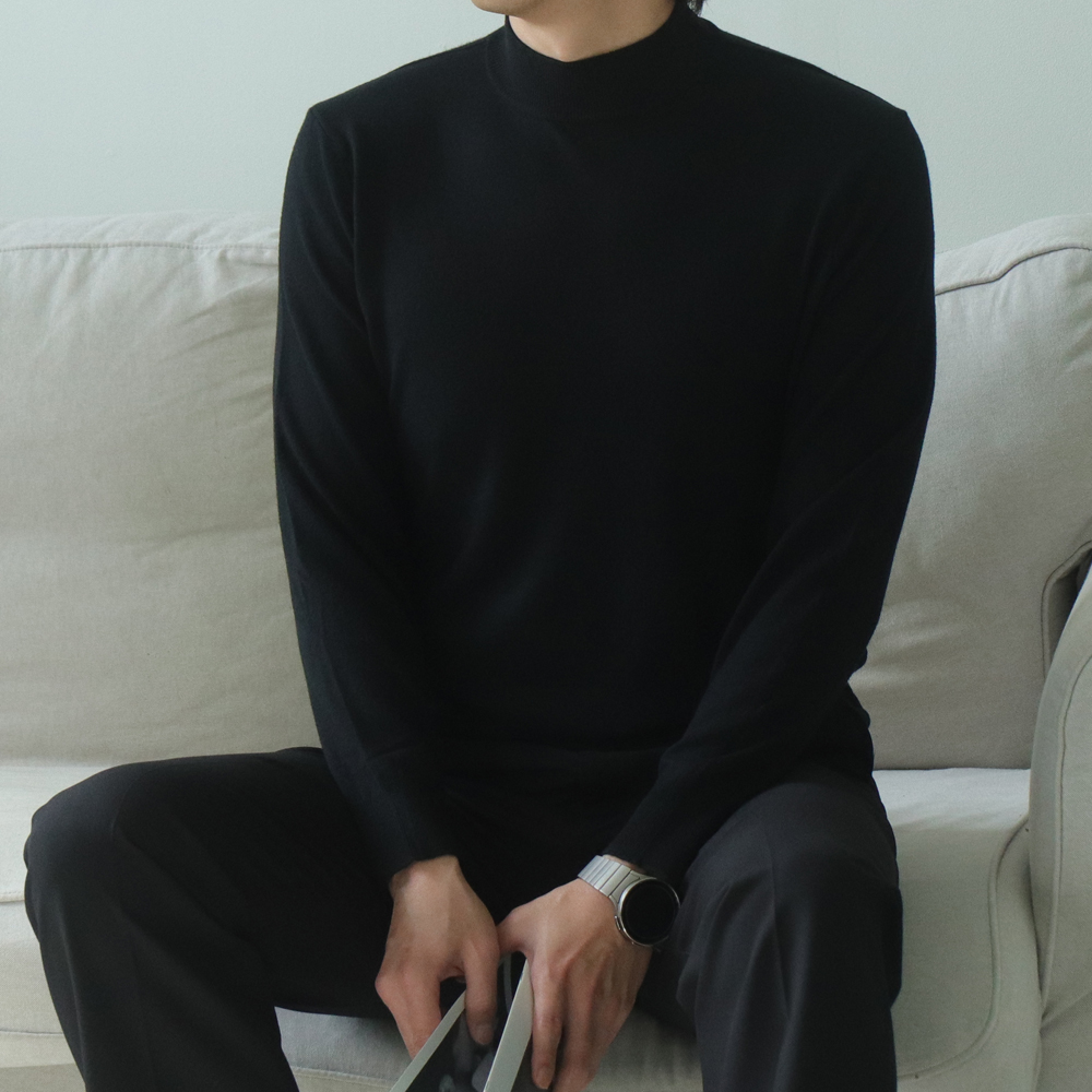 남자니트 남자 반목폴라 모크넥 이너 니트 남성 스웨터 - 상세 이미지 2