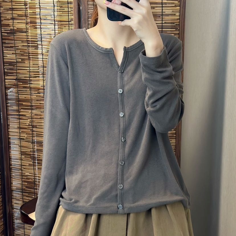 면 스판 브이넥티셔츠 가을 겨울 사계절 긴팔이너티 9267 - 상세 이미지 2