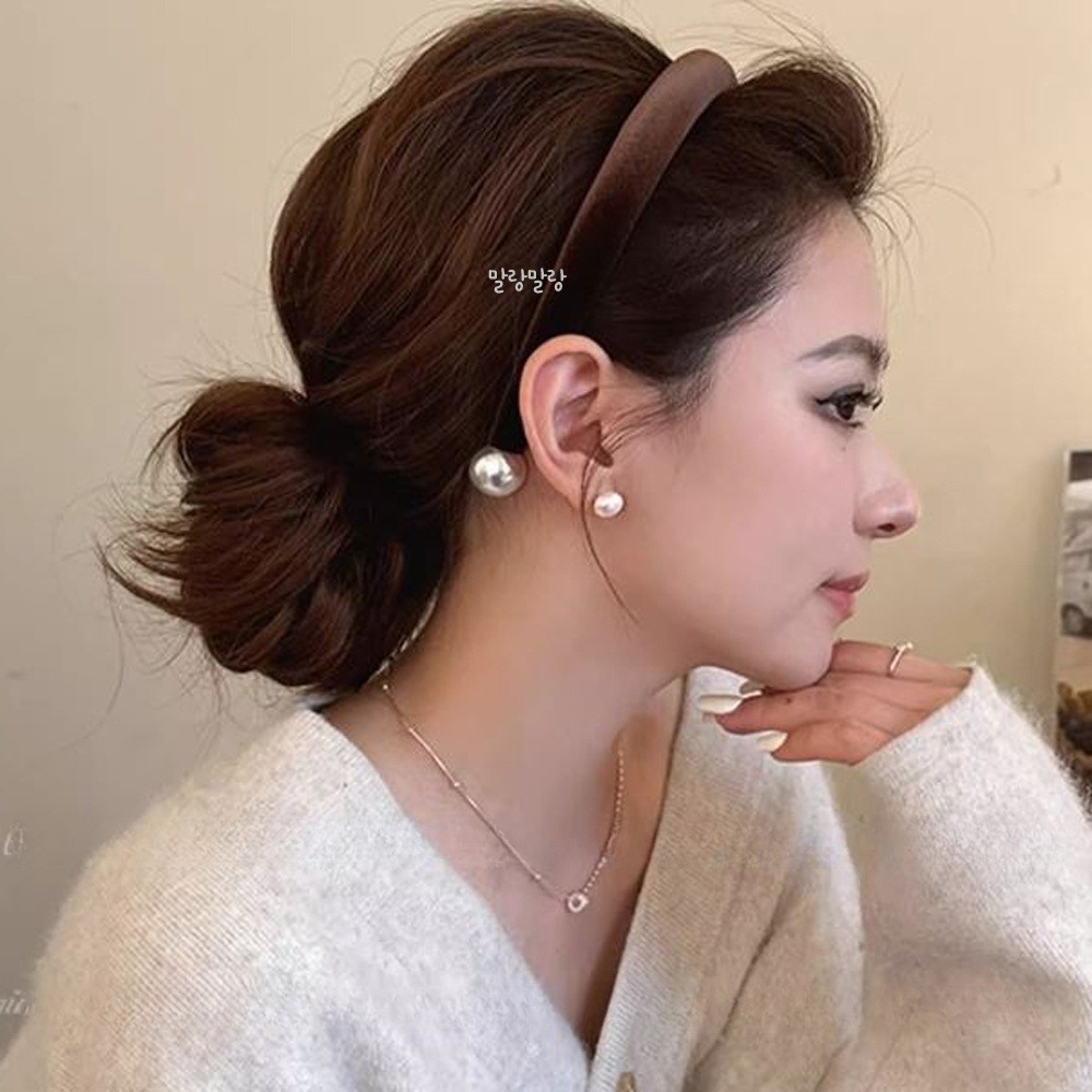 우아한 진주 벨벳헤어밴드 겨울 악세사리 포인트 볼륨머리띠 - 상세 이미지 2