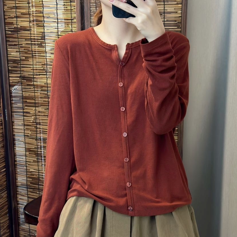 면 스판 브이넥티셔츠 가을 겨울 사계절 긴팔이너티 9267 - 상세 이미지 5