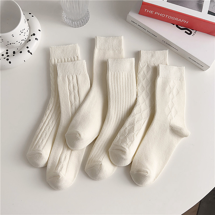 바닐라 6종세트 무압박 여성 니트 면양말 임산부 중목 패턴 양말