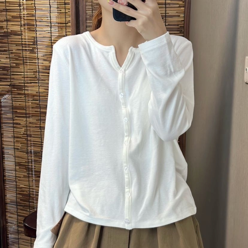 면 스판 브이넥티셔츠 가을 겨울 사계절 긴팔이너티 9267 - 상품 이미지