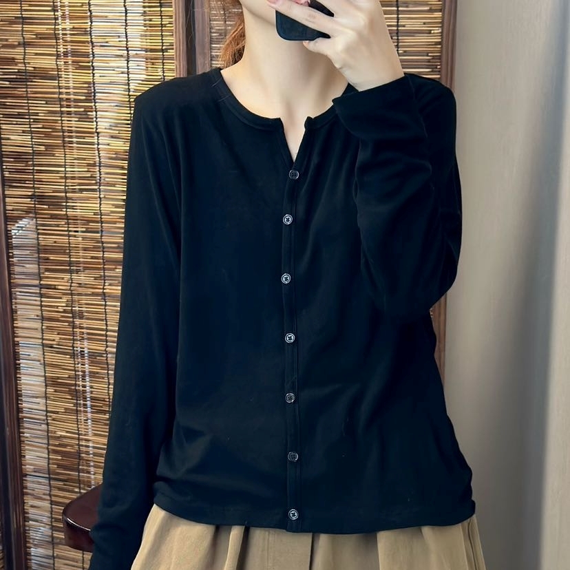 면 스판 브이넥티셔츠 가을 겨울 사계절 긴팔이너티 9267 - 상세 이미지 3