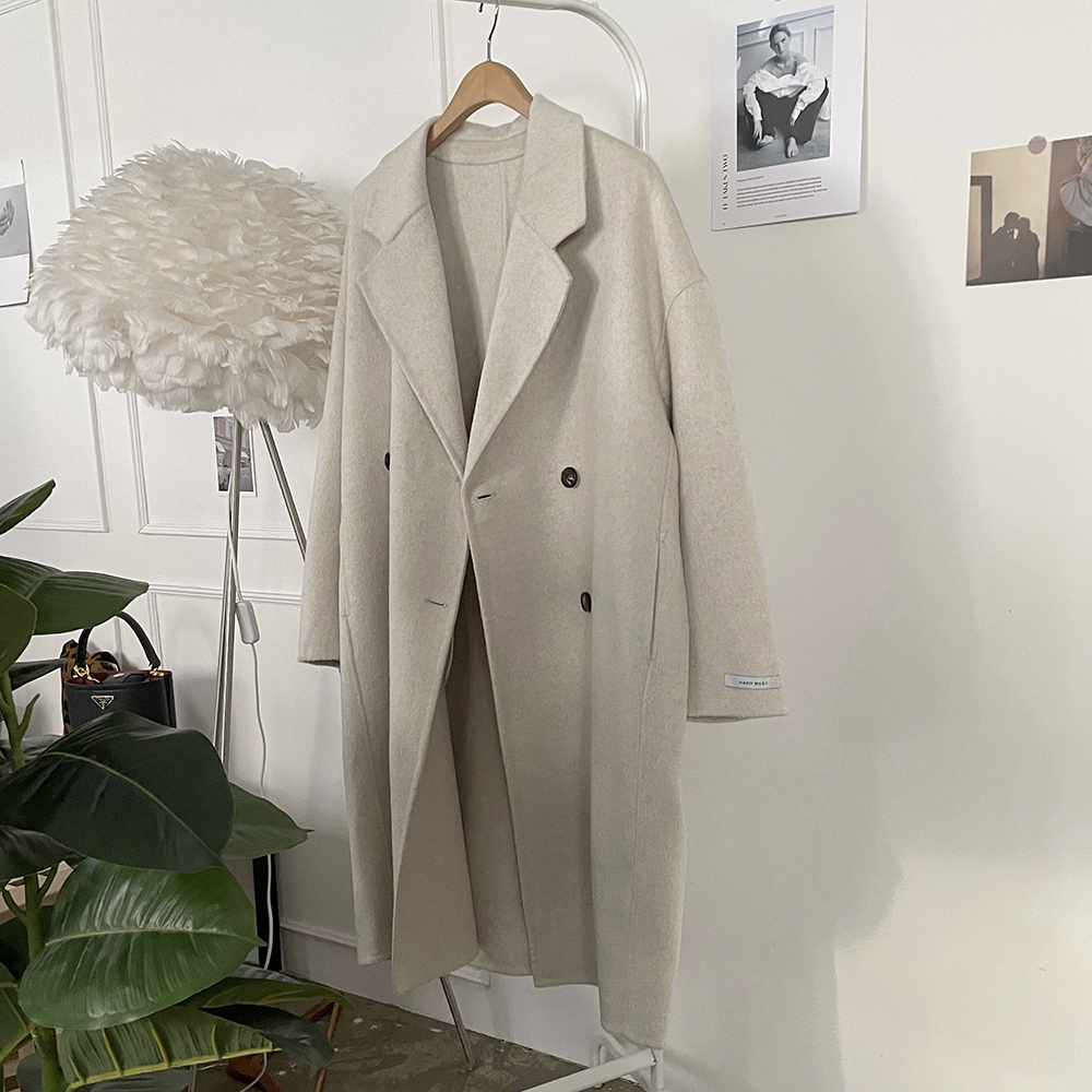 [클래식템] 핸드메이드 더블버튼 울100 롱 코트 심플한 캐시미어coat 페미닌 겨울아우터 드뮤어룩 상세 이미지 5