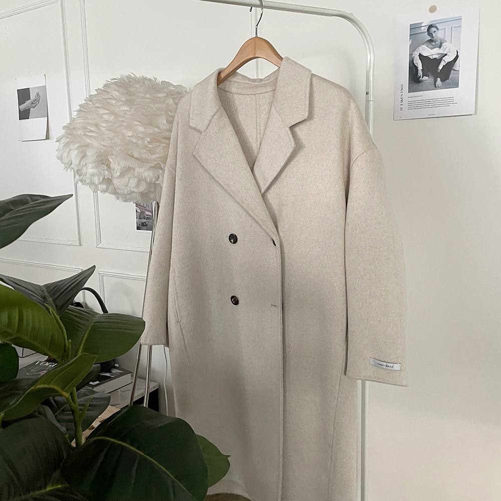 [클래식템] 핸드메이드 더블버튼 울100 롱 코트 심플한 캐시미어coat 페미닌 겨울아우터 드뮤어룩 상세 이미지 8