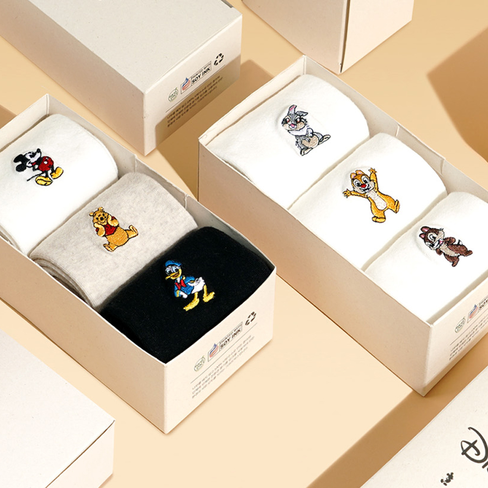 삭피엔스 디즈니 캐릭터 프리미엄 자수 양말 선물세트 (22-26cm) 미키 미니 푸우 도날드덕 덤퍼 데일 칩 N배송