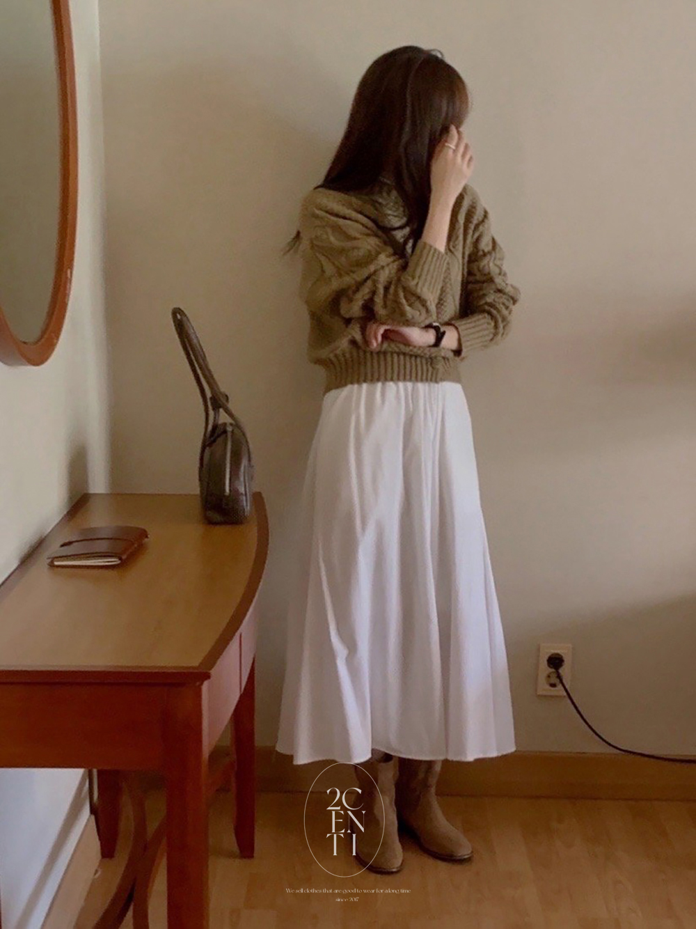 모브 피치 기모 플레어 롱스커트 (3color) 레이어드 겨울 주름 셔링 이미지 6