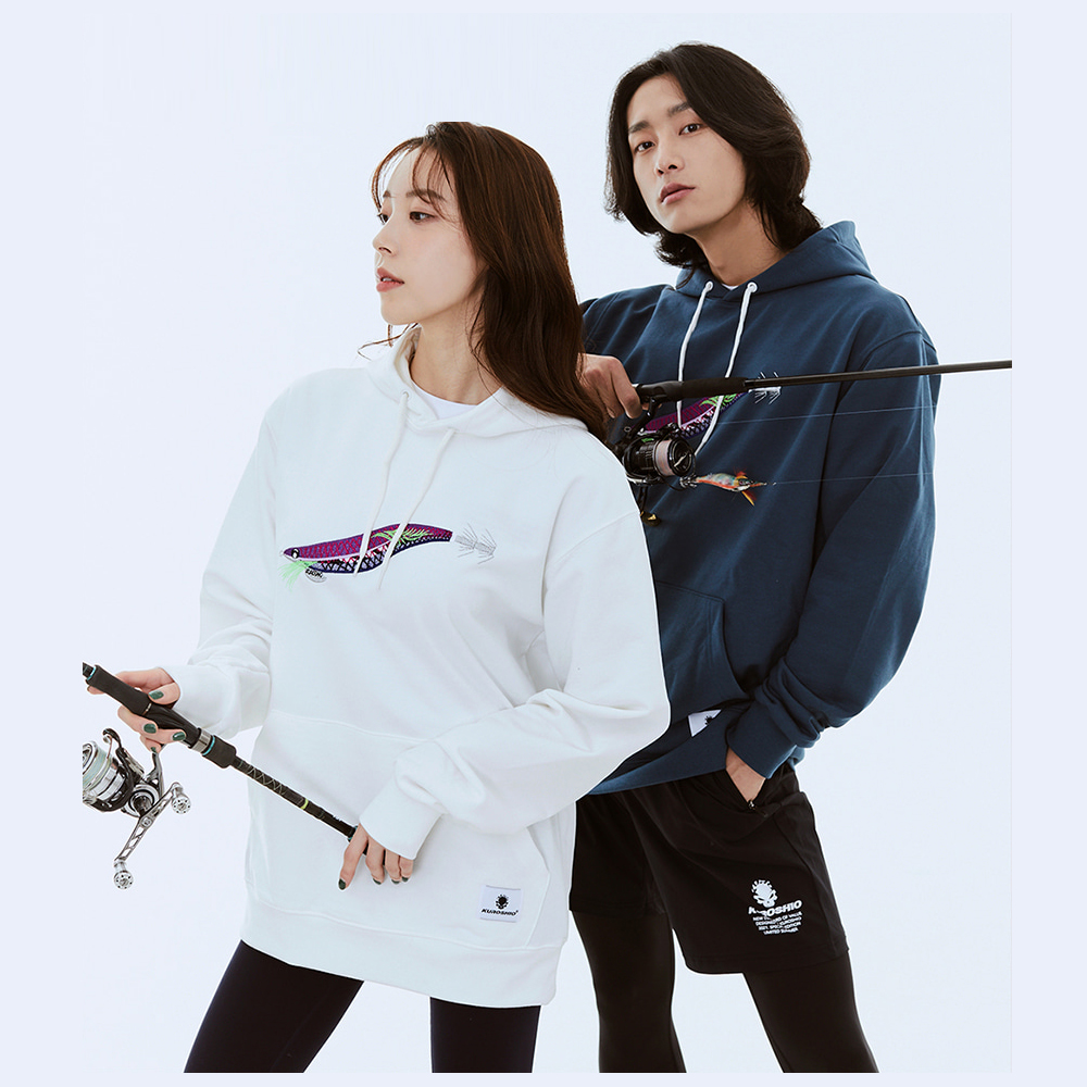 쿠로시오 보풀현상을 최소화한 퍼플퍼플후디 G블루 오프화이트 후드티 - 메인 이미지