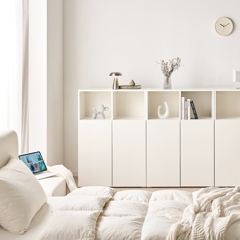 [기본형] 조아 수납장 모듈 다용도 거실 베란다 (더 높은/1단 오픈형 800), 3단, 화이트