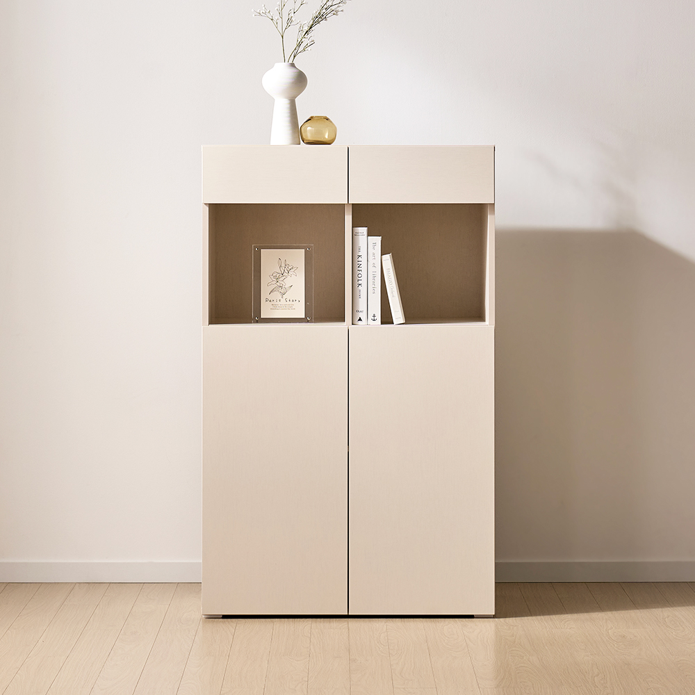 [기본형] 조아 수납장 모듈 다용도 거실 베란다 (더 높은 연장/1단 오픈형 800), 4단, 크림화이트