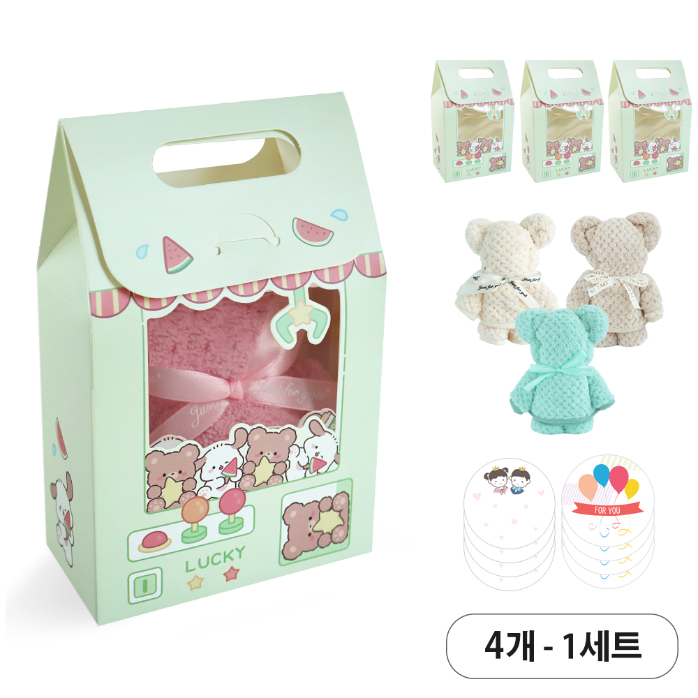 니즈엘 고리 수건 곰 타올(소) 30x30+선물상자+스티커 어린이집 행사 답례품, 4세트 - 상품 이미지