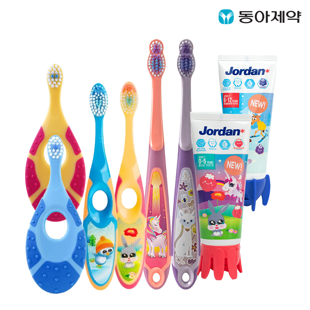 조르단 스텝 어린이 칫솔 6개 + 뉴스텝 치약 90g 2개 (향 랜덤)