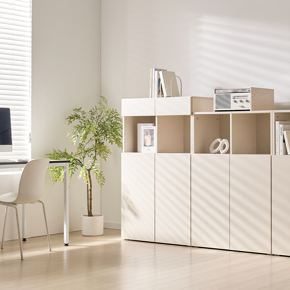 [기본형] 조아 수납장 모듈 다용도 거실 베란다 (더 높은 연장/1단 오픈형 800), 4단, 화이트