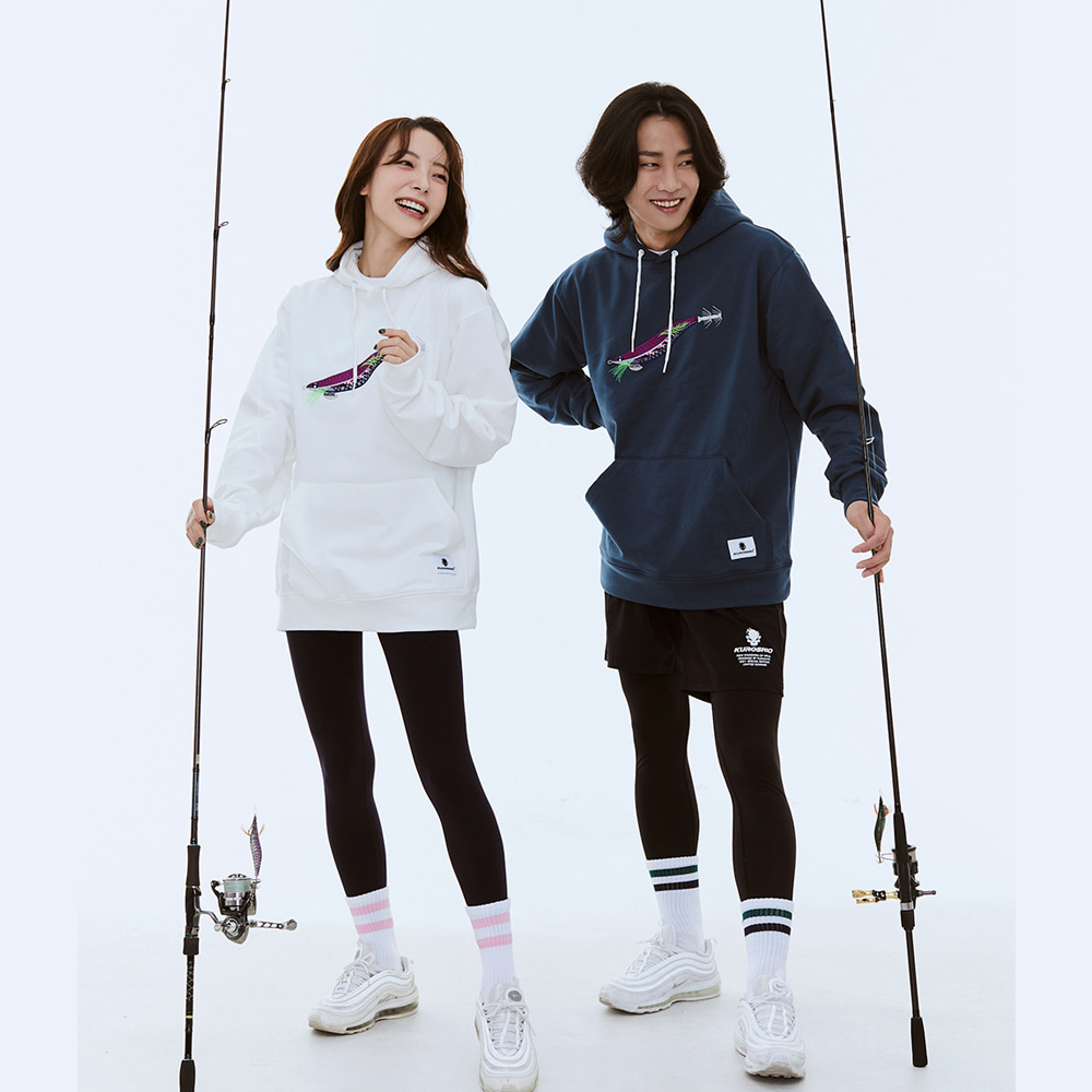 쿠로시오 보풀현상을 최소화한 퍼플퍼플후디 G블루 오프화이트 후드티 - 상세 이미지 5