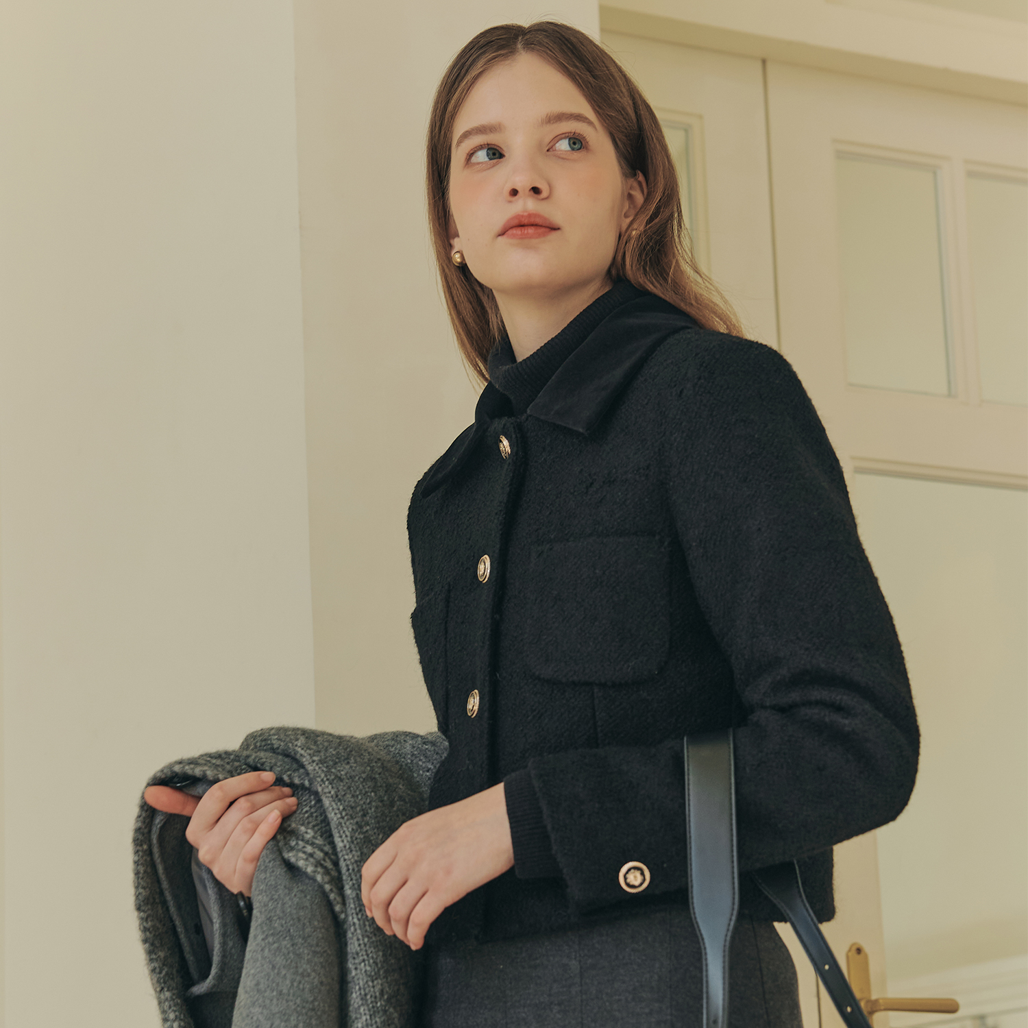 [제로스트릿][2컬러] 벨벳 카라 부클 울 자켓 VELVET COLLAR BOUCLE WOOL JAKCET 이미지 4