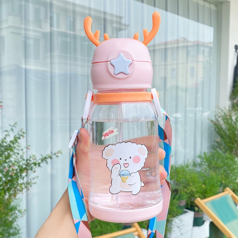 빨대 머그컵 동물 유치원용 대용량 플라스틱 사슴 텀블러 I 600ml 이미지 7
