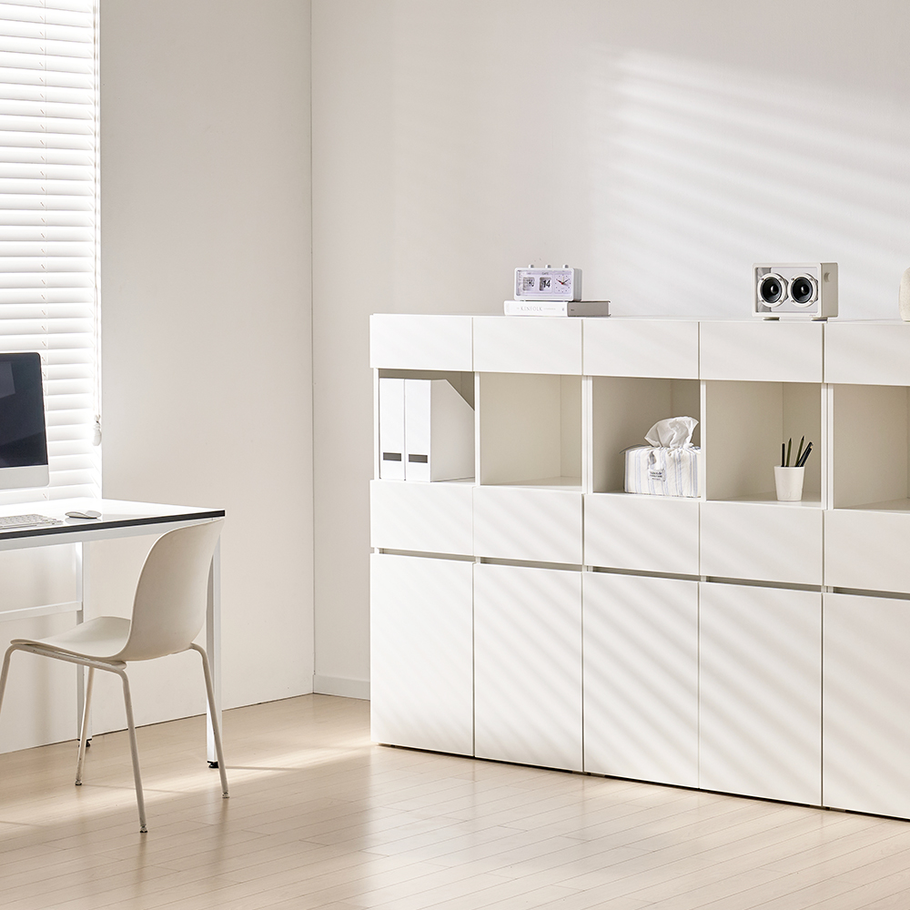 [기본형] 조아 수납장 모듈 다용도 거실 베란다 (더높은연장/1단 오픈 서랍형800), 5단, 화이트