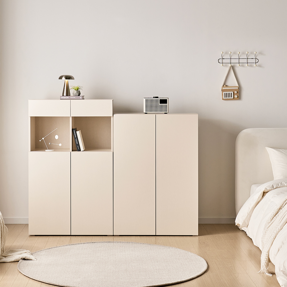 [기본형] 조아 수납장 모듈 다용도 거실 베란다 (더 높은 연장/1단 오픈형 800), 4단, 크림화이트