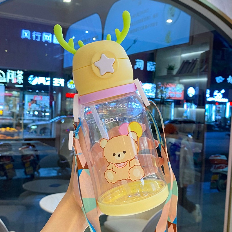 빨대 머그컵 동물 유치원용 대용량 플라스틱 사슴 텀블러 I 600ml - 상세 이미지 4