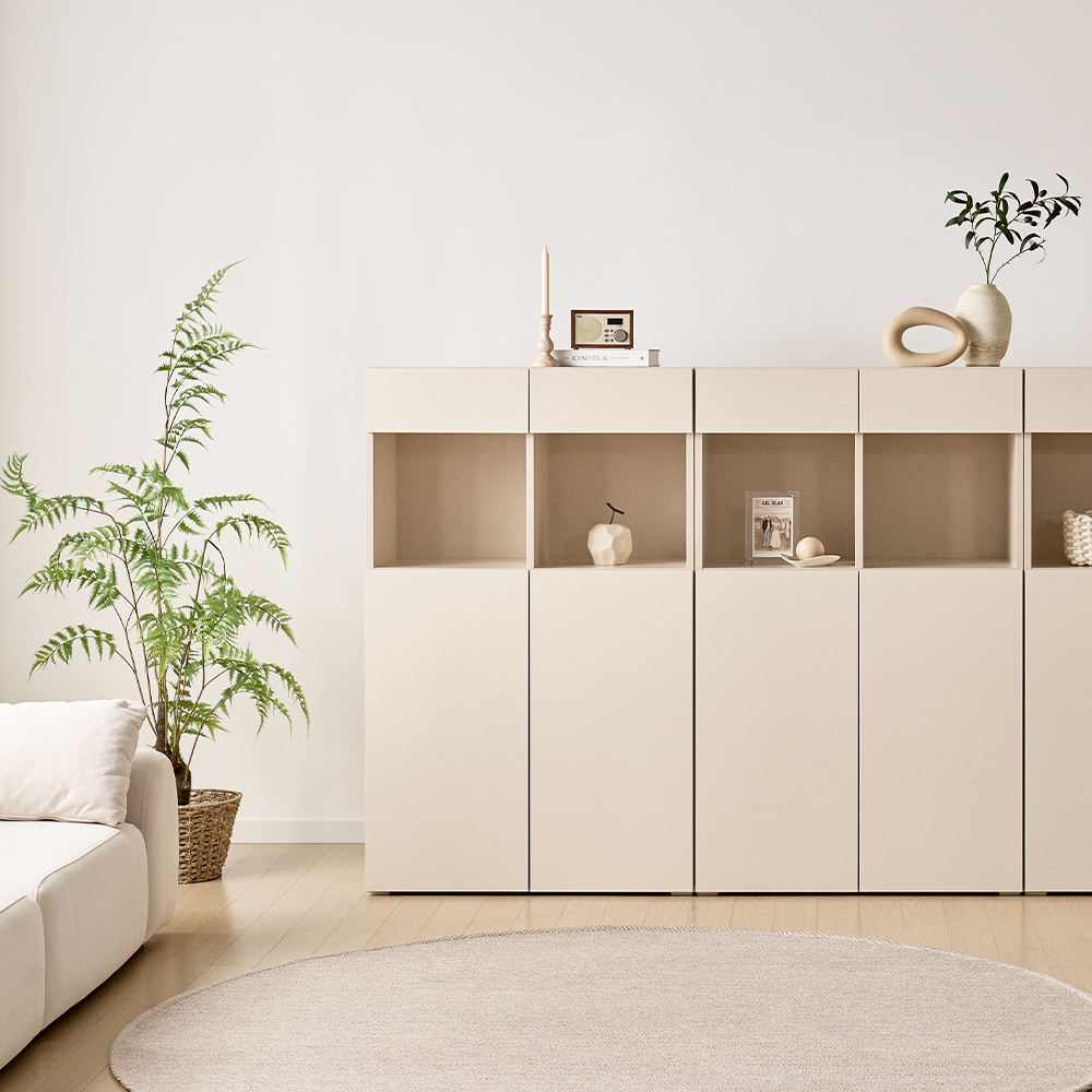 [기본형] 조아 수납장 모듈 다용도 거실 베란다 (더 높은 연장/1단 오픈형 800), 4단, 크림화이트