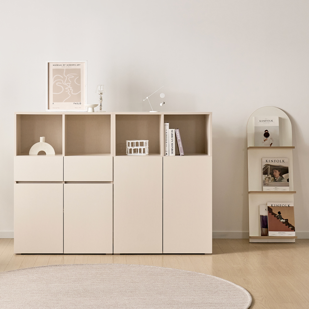 [기본형] 조아 수납장 모듈 다용도 거실 베란다 (더 높은/1단 오픈형 800), 3단, 크림화이트