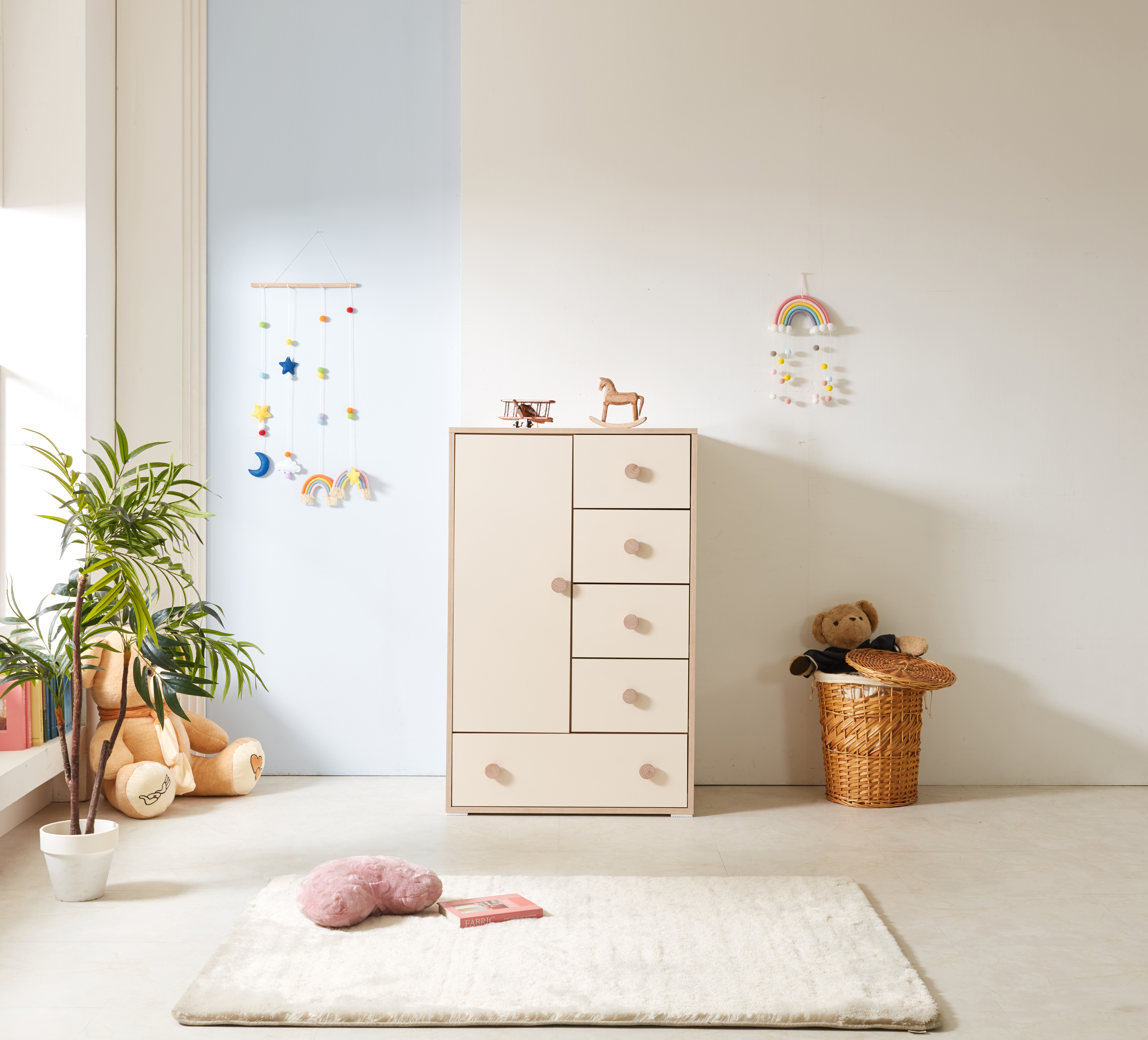 애기옷장 아이방 유아 아이 키즈옷장 아기 어린이 주니어 1600x500x1250mm, 미카엘 양문+수납 크림