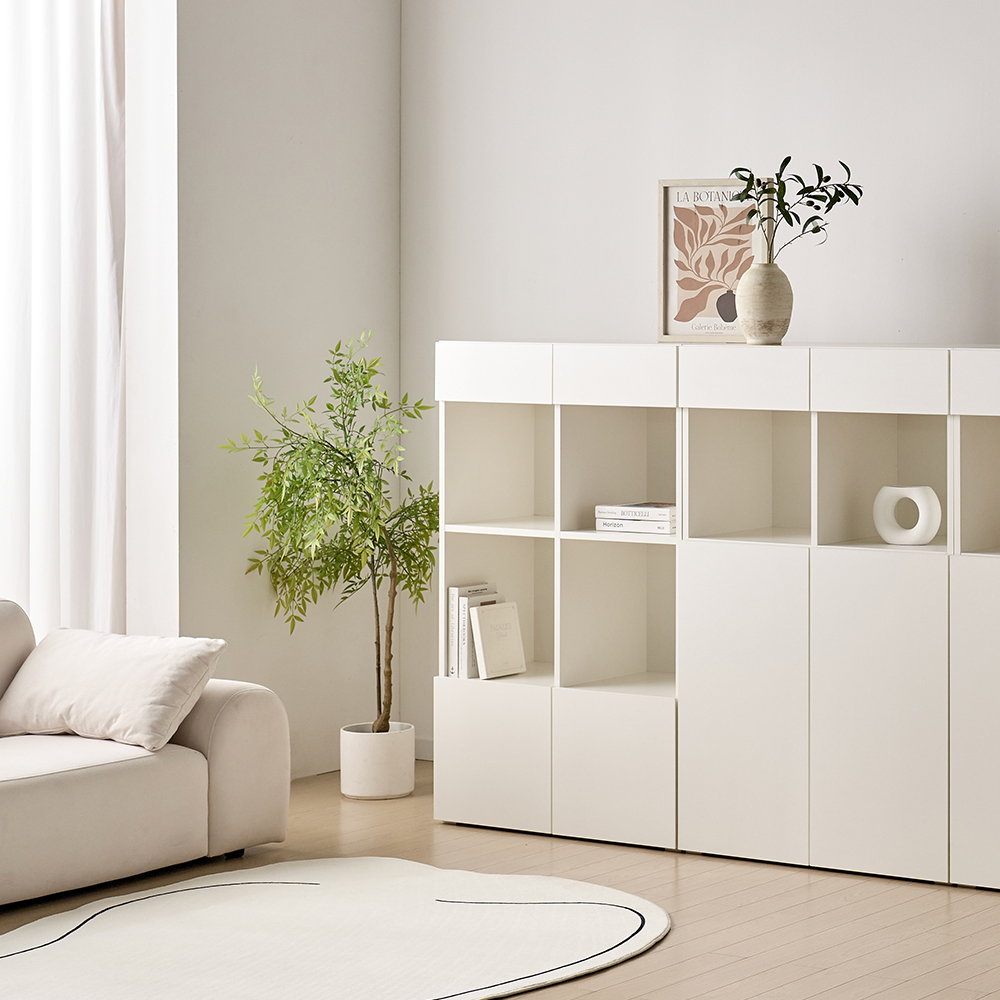 [기본형] 조아 수납장 모듈 다용도 거실 베란다 (더 높은 연장/2단 오픈형 800), 4단, 화이트