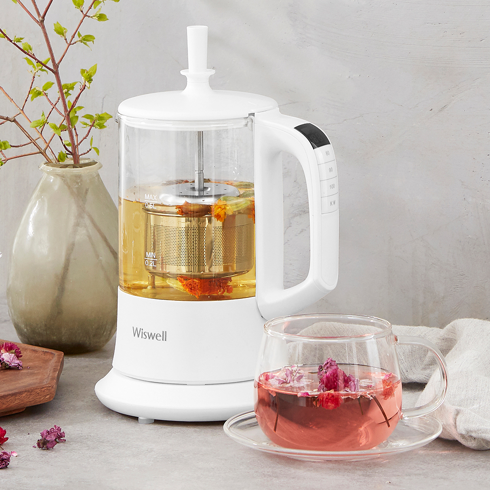 위즈웰 전기 포트 티 커피 미니 주전자 온도 조절 무선 1인용 보온 유리 WK-5018