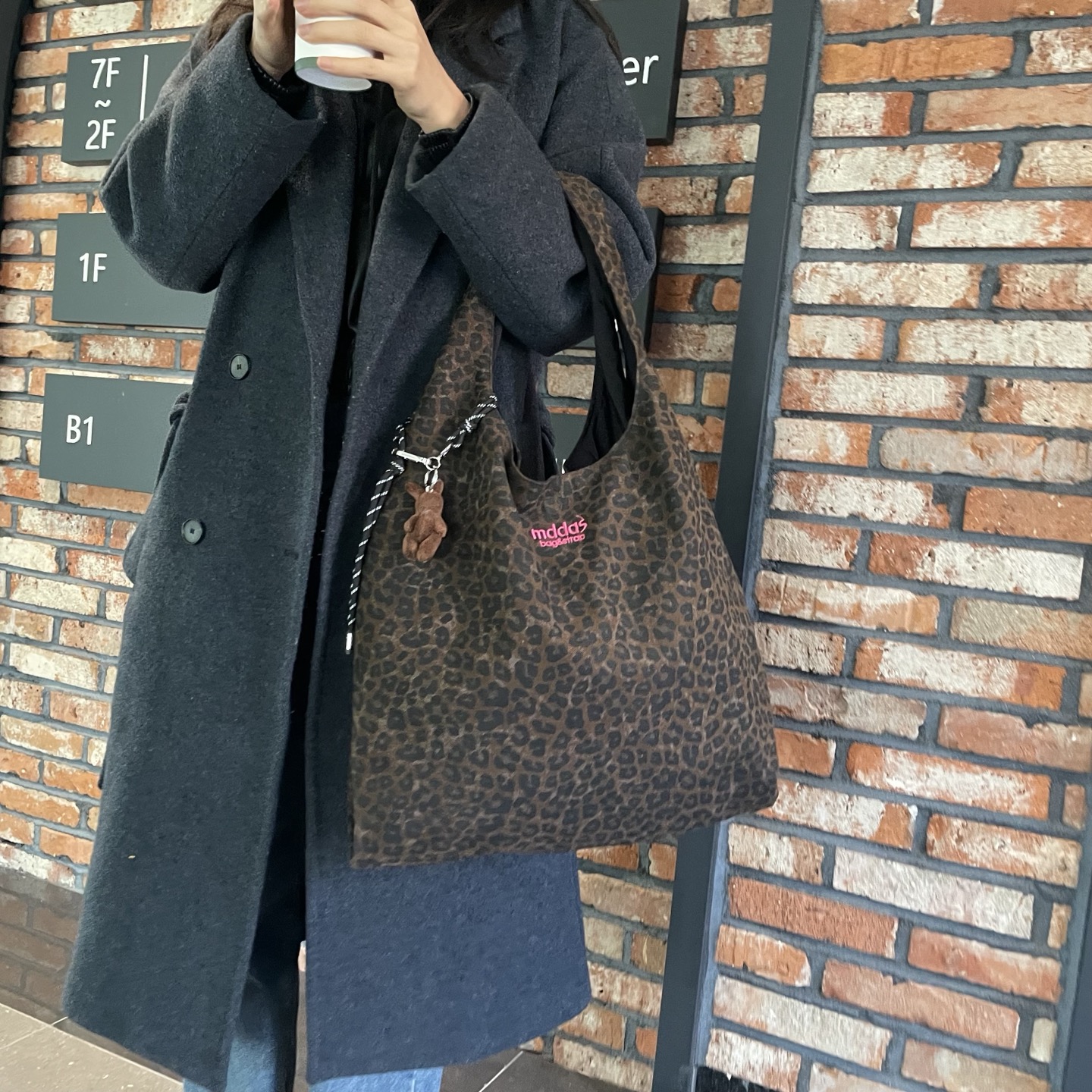 mddas 호피 데일리백 가벼운 여성 숄더백 호보백 보부상가방 양면 나일론 빅 크로스 백