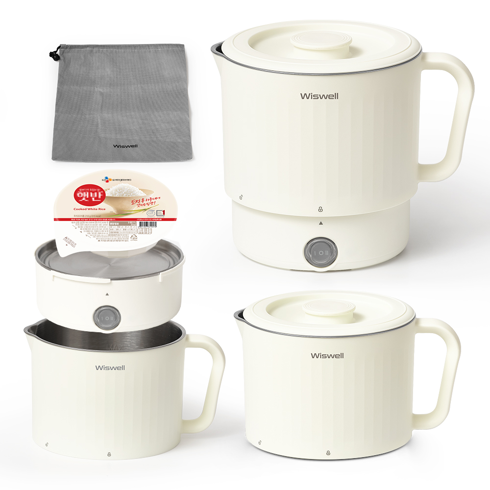 위즈웰 올스테인리스 머그팟 여행용 전기포트 휴대용 라면 접이식 스텐 미니 커피 주전자 햇반