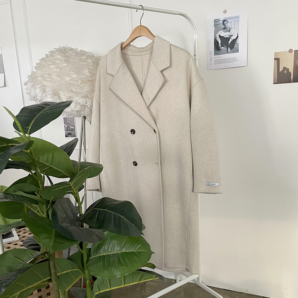 [클래식템] 핸드메이드 더블버튼 울100 롱 코트 심플한 캐시미어coat 페미닌 겨울아우터 드뮤어룩 상세 이미지 7