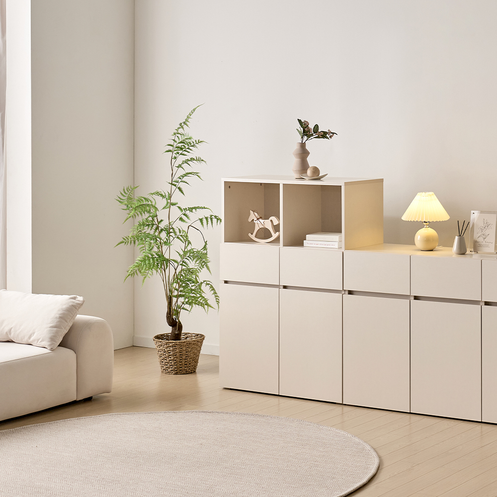 [기본형] 조아 수납장 모듈 다용도 거실 베란다 (더 높은/1단 오픈 서랍형 800), 4단, 크림화이트