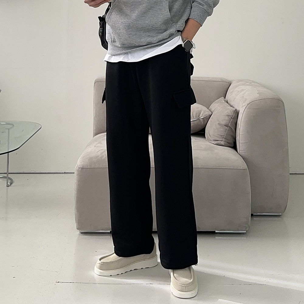 남자기모바지 남성 밴딩 겨울 커플 기모 카고 와이드 팬츠 - 상세 이미지 5