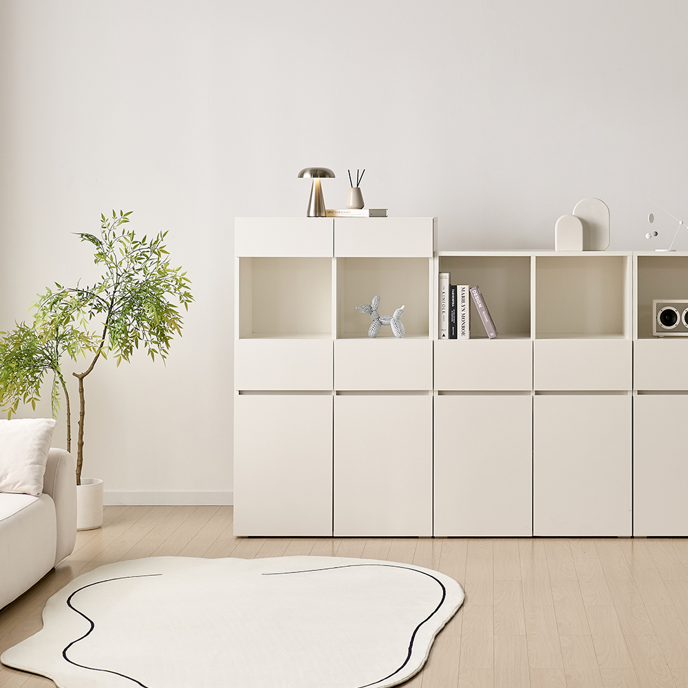 [기본형] 조아 수납장 모듈 다용도 거실 베란다 (더 높은/1단 오픈 서랍형 800), 4단, 화이트