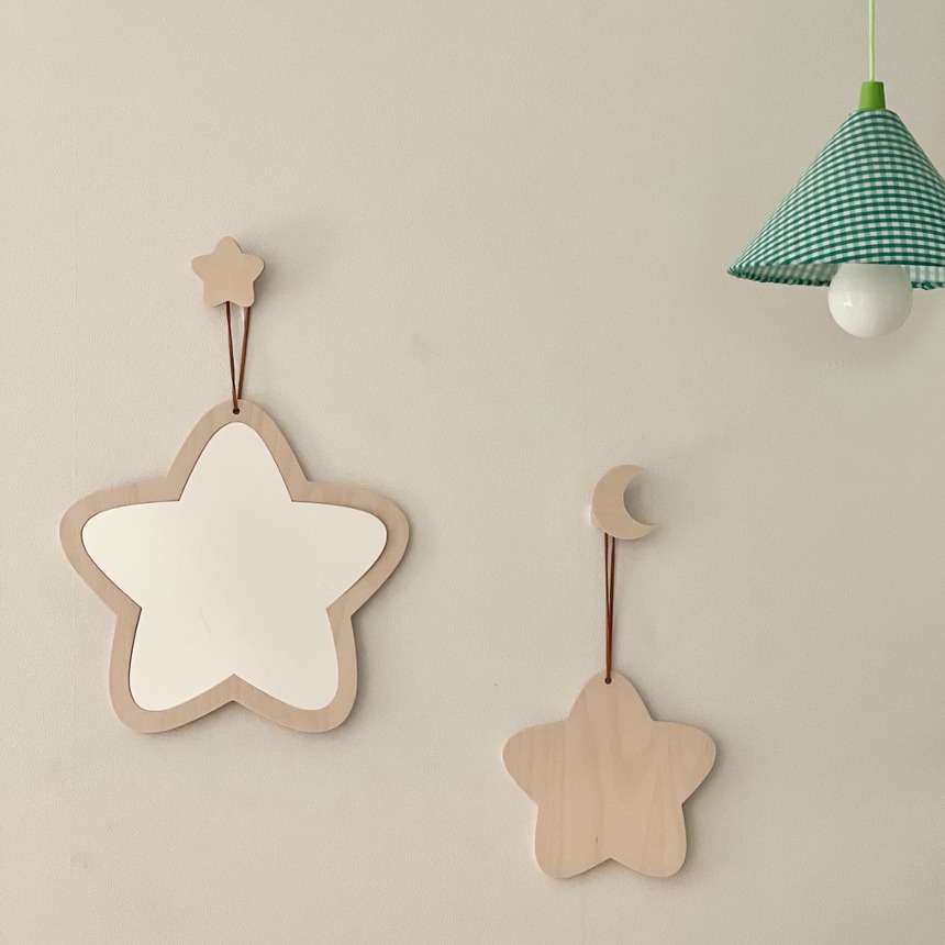 하이오즈 별모양 자작나무 원목 벽걸이 화장대 붙이는 아크릴 안전 거울