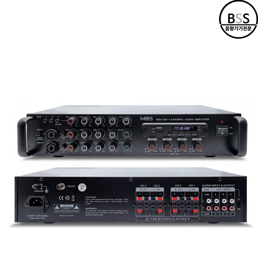 MOS MSA-400 파워앰프 4채널 960W 매장 업소용 카페 마트 랙장착 MSA400 - 상품 이미지