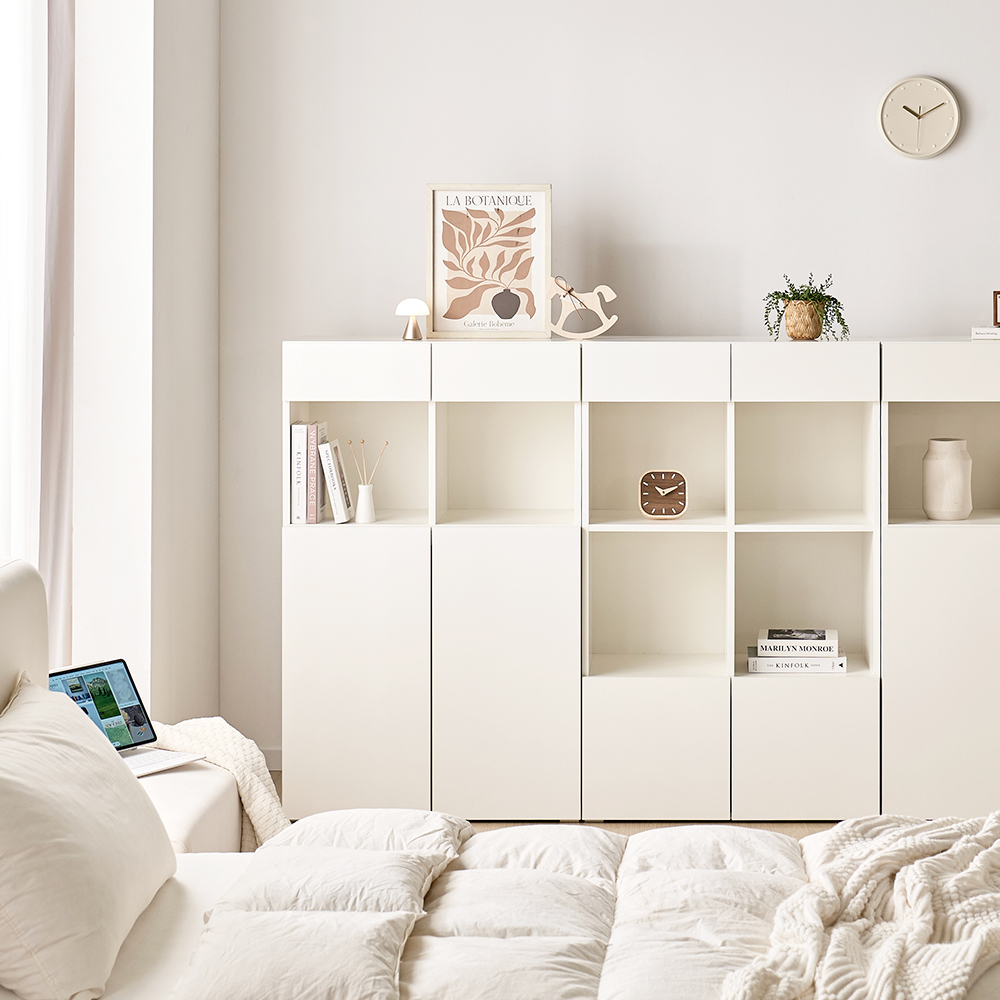 [기본형] 조아 수납장 모듈 다용도 거실 베란다 (더 높은 연장/1단 오픈형 800), 4단, 화이트